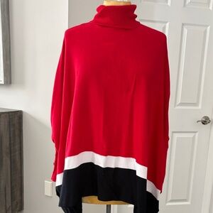 Alfani Red and Black Color Block Turtleneck Sweater